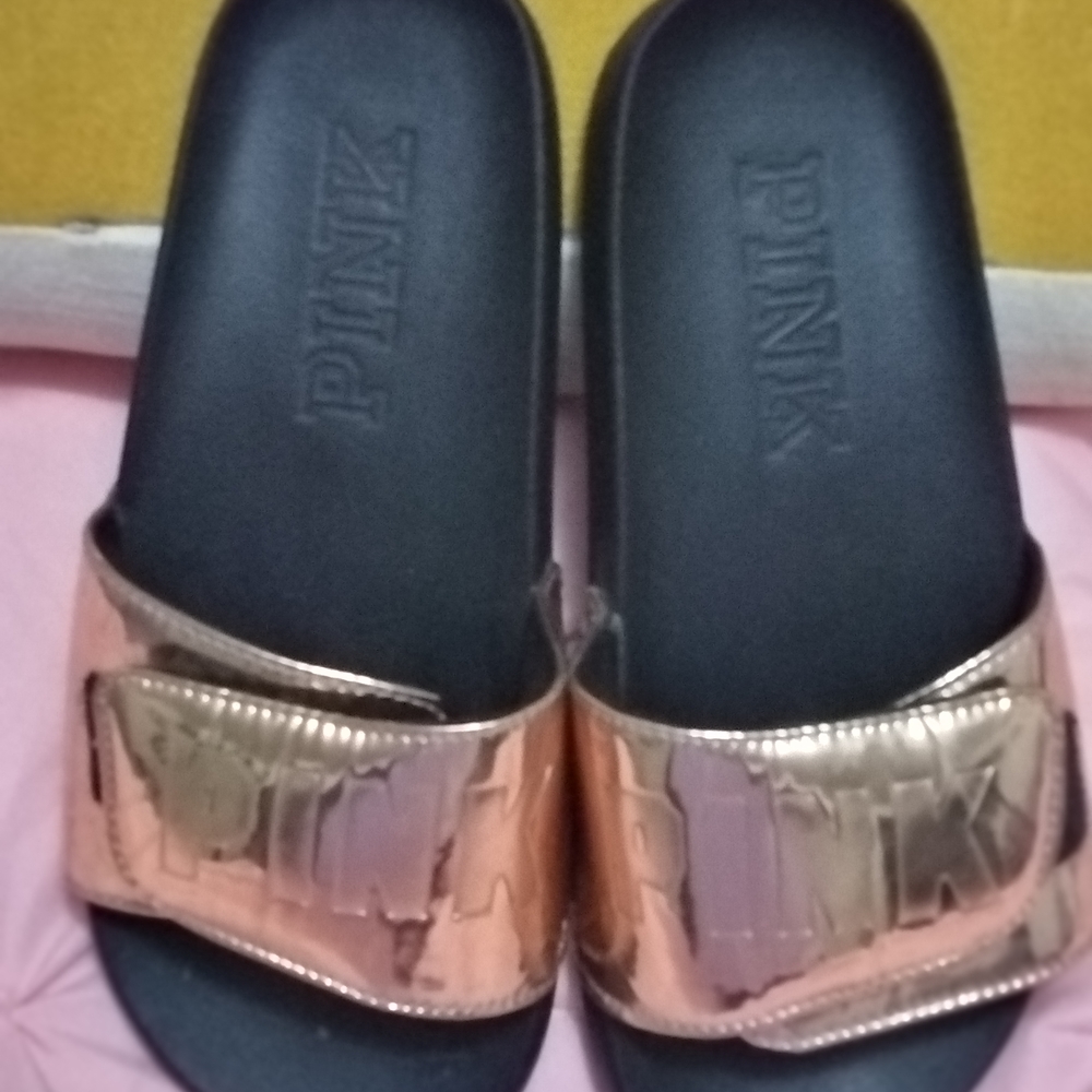 PINK Victoria's Secret Metallic Slide Sandals